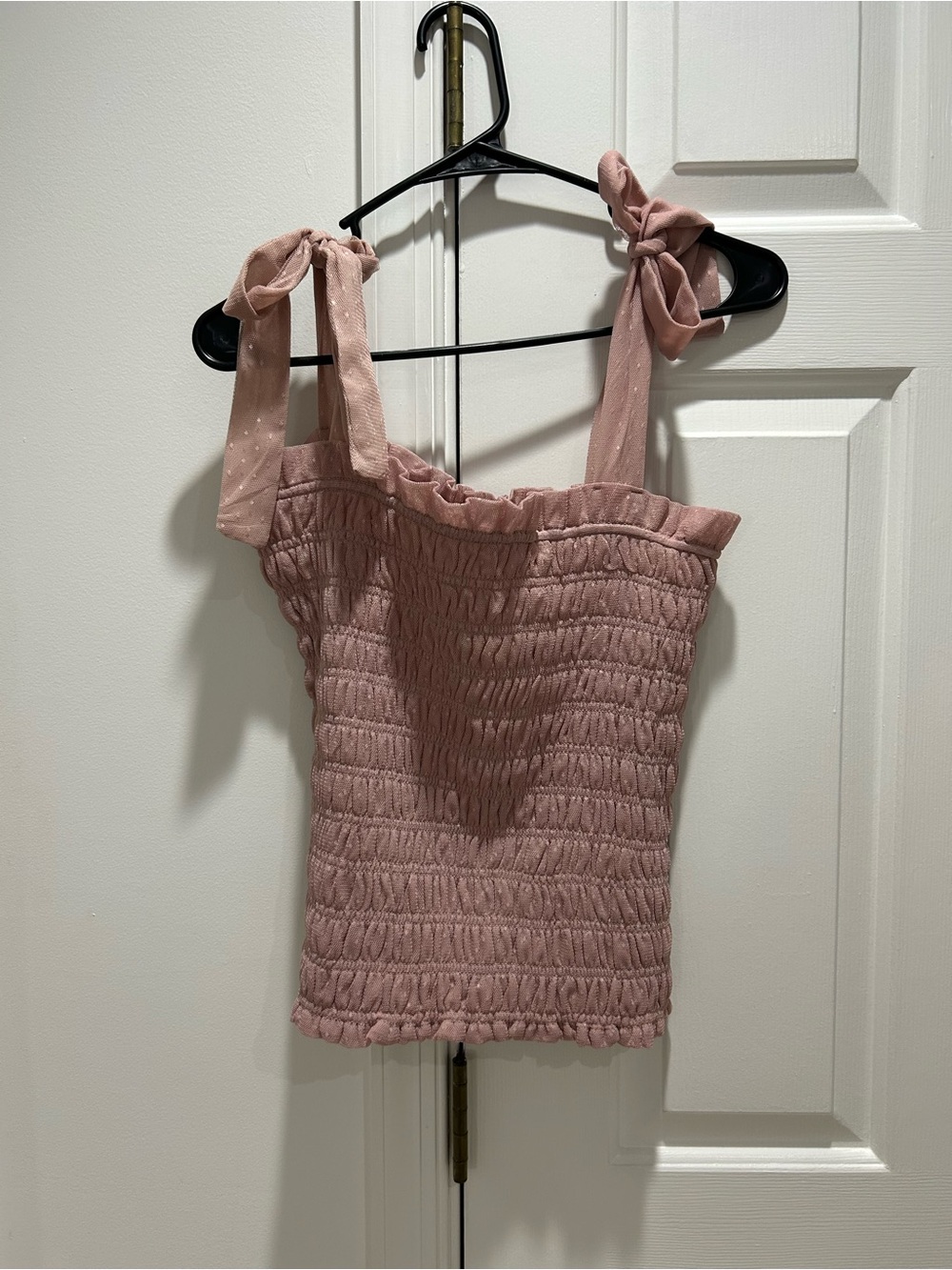 Anthropologie Dusty Rose Smocked Tie-Shoulder Tank Top